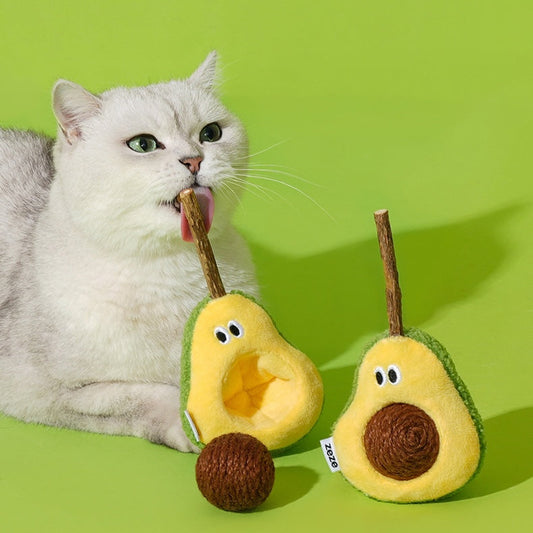 zeze Avocado Silvervine Cat Toy — Plush Avocado with Hemp Ball and Chew Stick