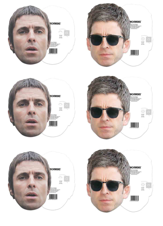CMP006 Liam and Noel Gallagher Masks Six Pack Cardboard Face Masks With Tabs and Elastic
