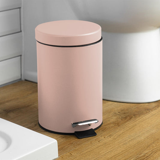 3L Matt Pink Round Stainless Steel Bathroom Pedal Bin