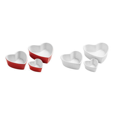 Amour White Set Of 3 Heart Shape Oven Dishes