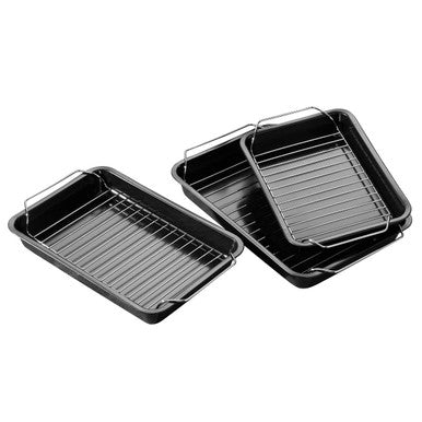 Set Of Three Roasting Trays With Wire Racks
