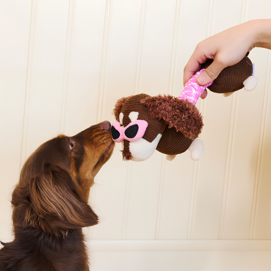 zeze Monica Rope Toy (Small) — Corduroy Plush Dog Toy with Squeaker and Rope