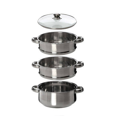 3 Tier Stainless Steel Steamer with Glass Lid