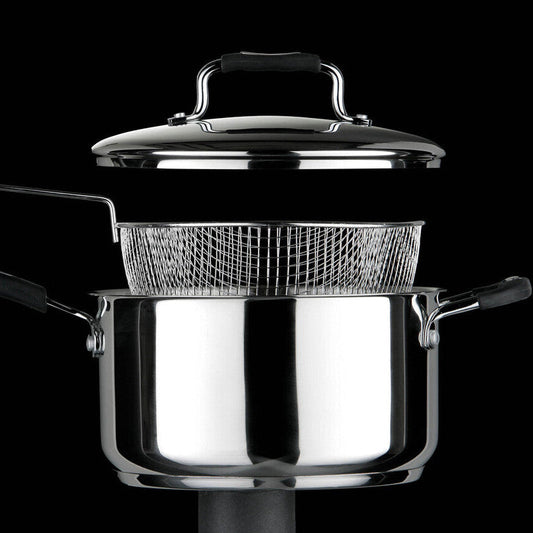 Tenzo 22 cm Stainless Steel Chip Pan with Glass Lid and Wire Basket