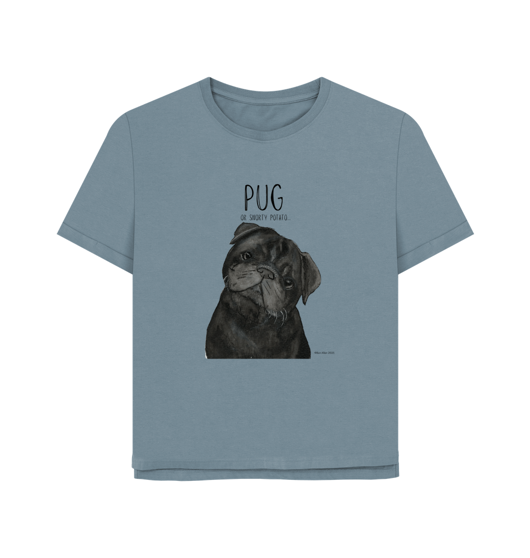 Snorty Potato Women’s Relaxed Fit Tee – Pug Life, Comfier Than Ever!