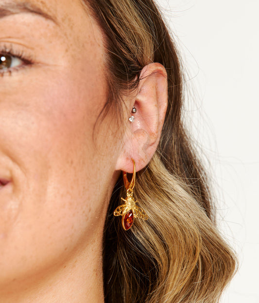 Gold Amber Bee Earrings