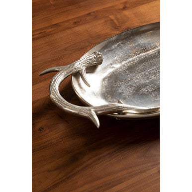 Antler Silver Aluminium Serving Tray with Antler Handles