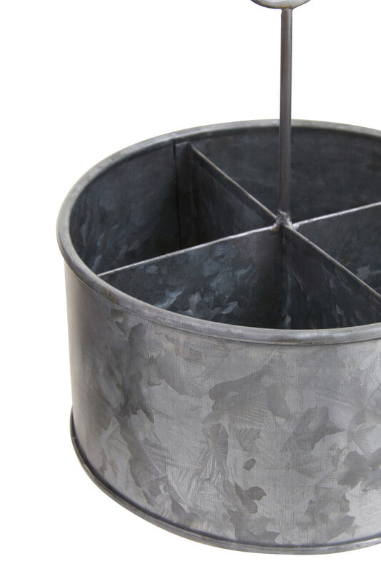 Drummond Four Compartment Round Galvanised Steel Cutlery Caddy