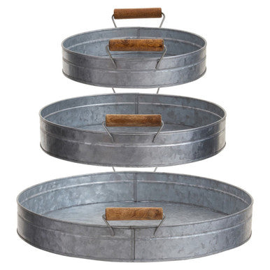 Drummond Set Of Three Round Galvanised Steel Trays