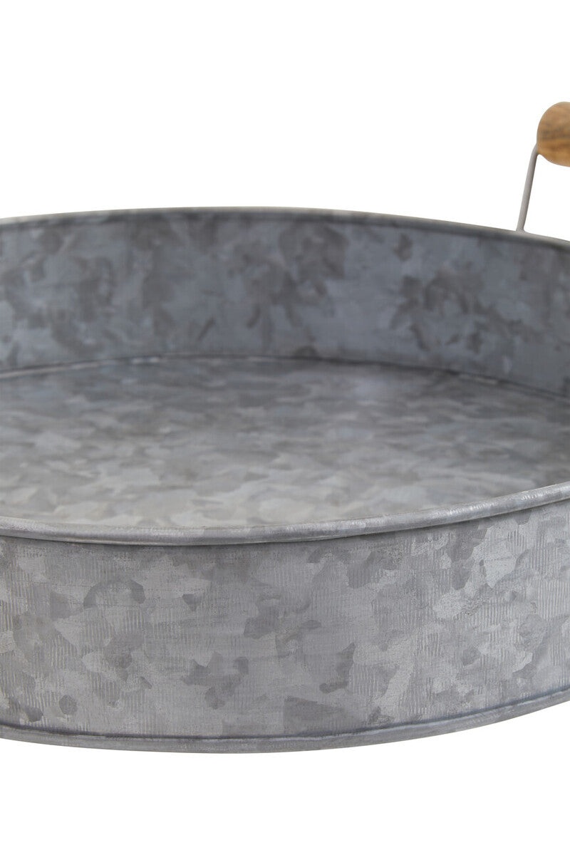 Drummond Round Galvanised Steel Tray With Wood Handles
