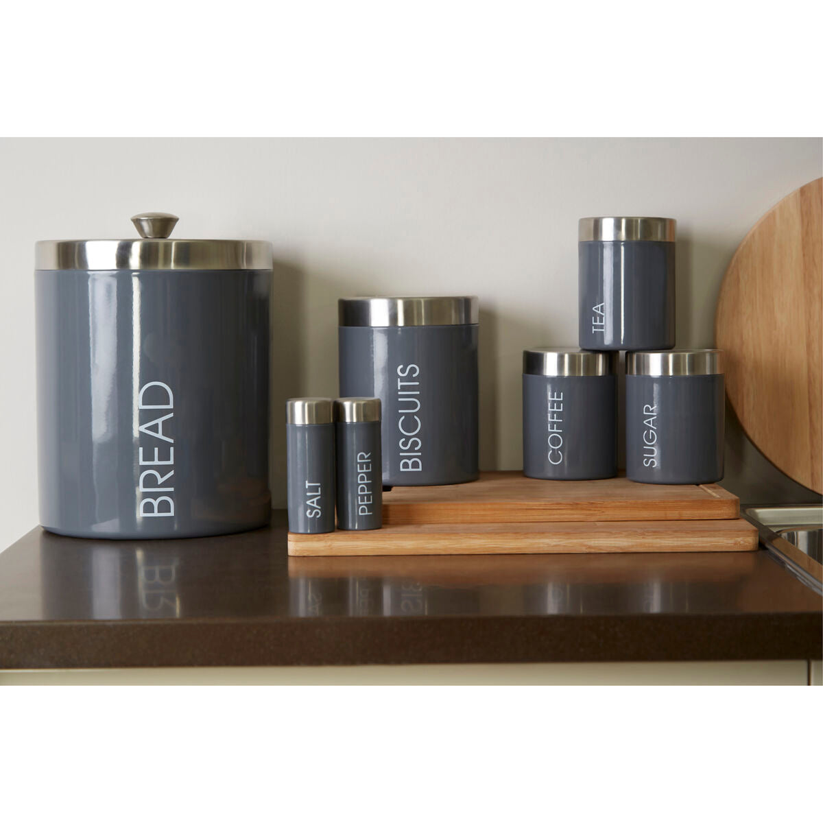 Set of 3 Grey Enamel Canisters | Liberty