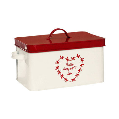 Anglaise Cream and Red Metal Housekeepers Box with Carry Handles