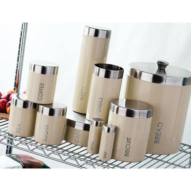 Liberty Set Of 3 Cream Enamel Tea Coffee And Sugar Canisters