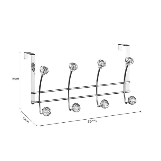 Jaxen Chrome Over Door Hanger with Eight Diamante Hooks