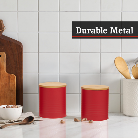 Set Of Three Alton Red Canisters