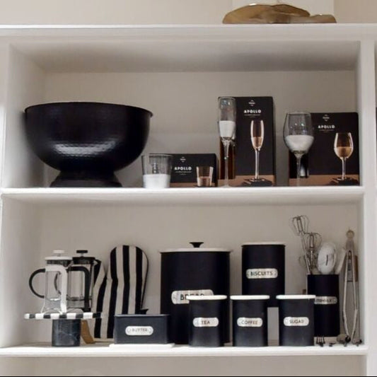 Liberty Black Enamel Coffee Canister With White Marble Lid