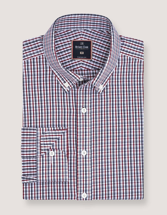 Casual Checkered Shirt - Dark Maroon