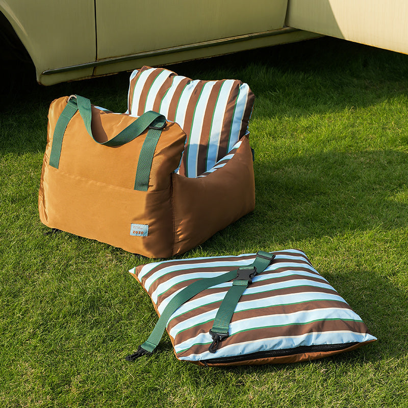 zeze Striped Pet Car Bed — Oxford Fabric Travel Seat with Carry Handles