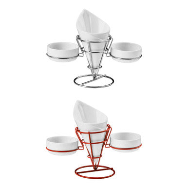 French Fry Cone with 2 Dip Dishes on Red Stand | Hollywood