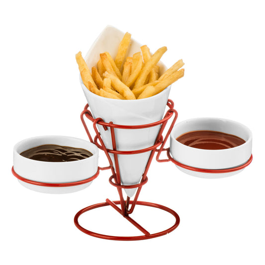 French Fry Cone with 2 Dip Dishes on Red Stand | Hollywood
