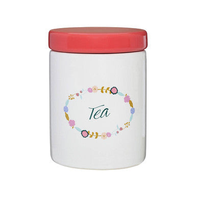 Amelie White Ceramic Tea Canister with Floral Pattern