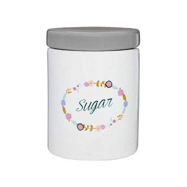 Amelie White Ceramic Sugar Canister with Floral Pattern