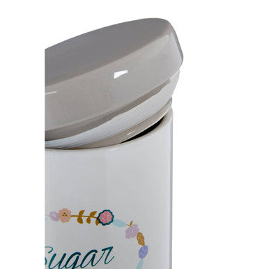 Amelie White Ceramic Sugar Canister with Floral Pattern