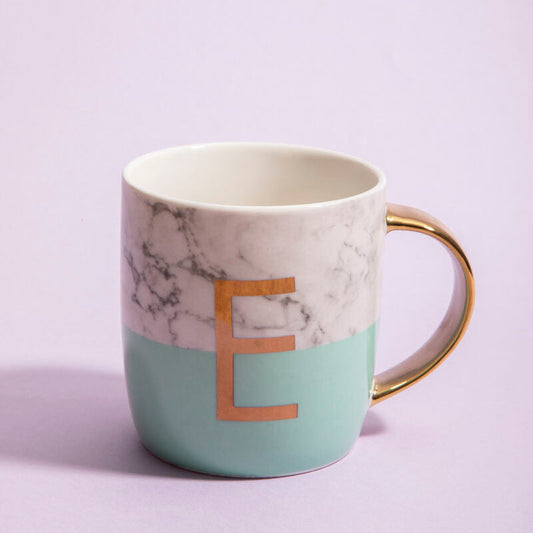 Frosted Deco Marble Effect And Pastel Green Monogram Mug E