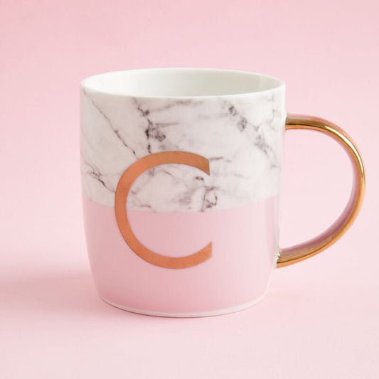 Frosted Deco Marble Effect and Pink Monogram Mug, C