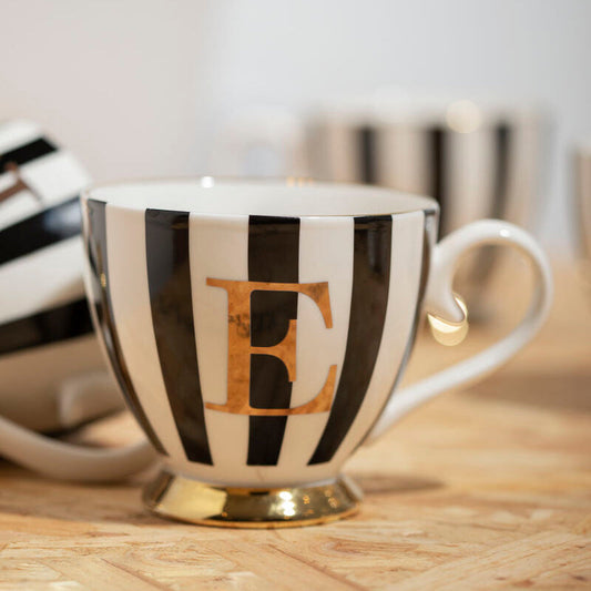 Duchess Black and White Monogram Mug, E