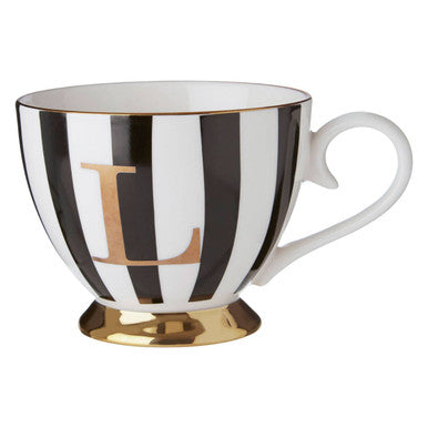 Duchess Black and White Monogram Mug with L