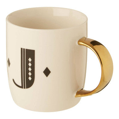 White Monogram Mug J | Diamond Deco
