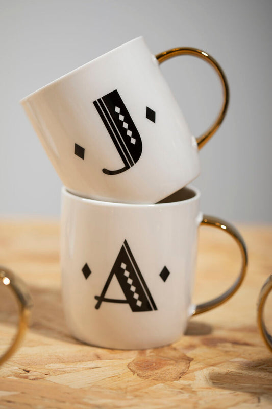 Diamond Deco White Monogram Mug, J