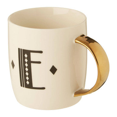 Diamond Deco White Monogram Mug, E