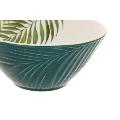 Dark Green Medium Salad Bowl with Leaf Design | Bali