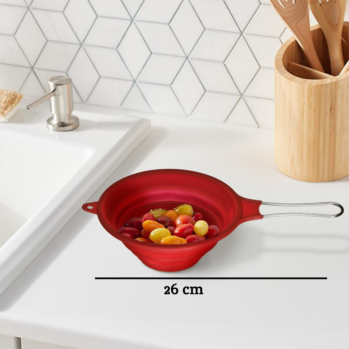 Zing Red Silicone Collapsible Strainer