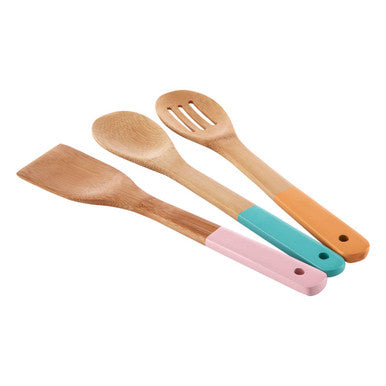 Aleki Natural Bamboo 3 Piece Utensil Set with Pastel Handles