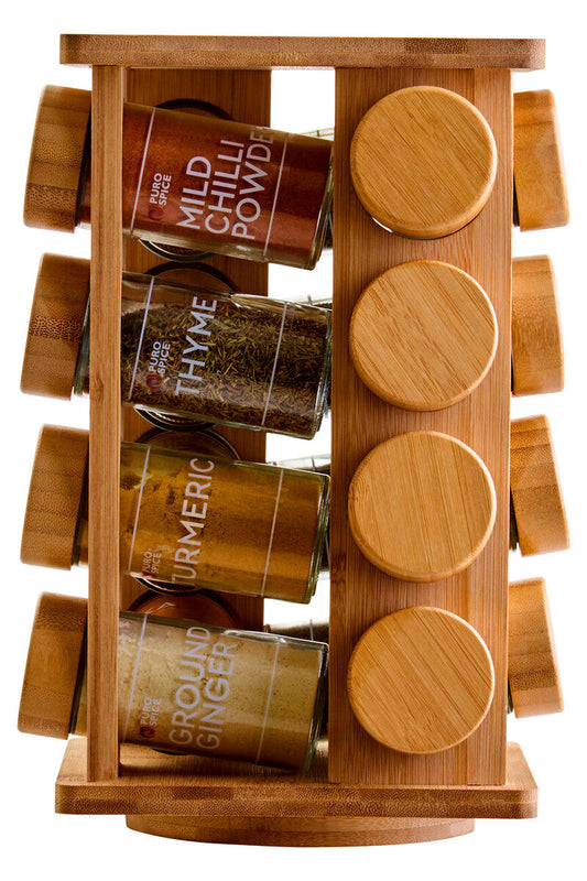 Bamboo Revolving Spice Rack with 16 Jars | Puro
