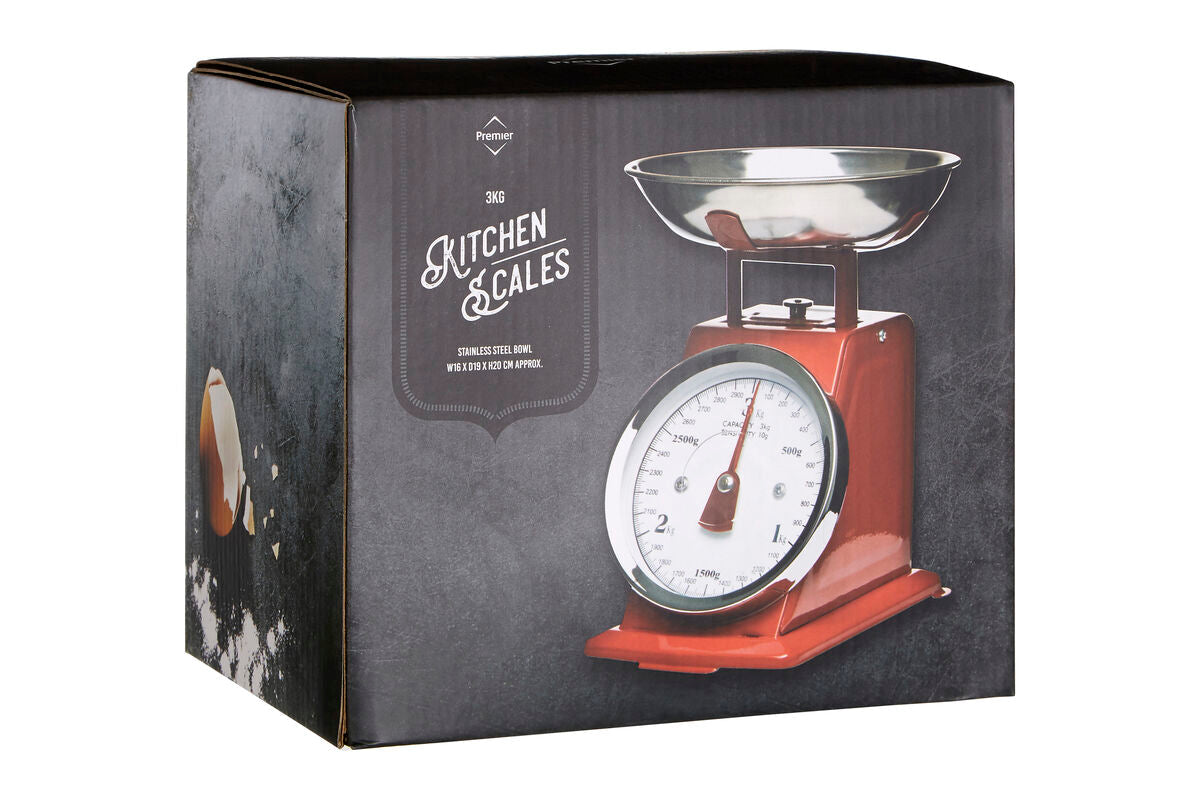 3Kg Red Retro Kitchen Scale | Olivier