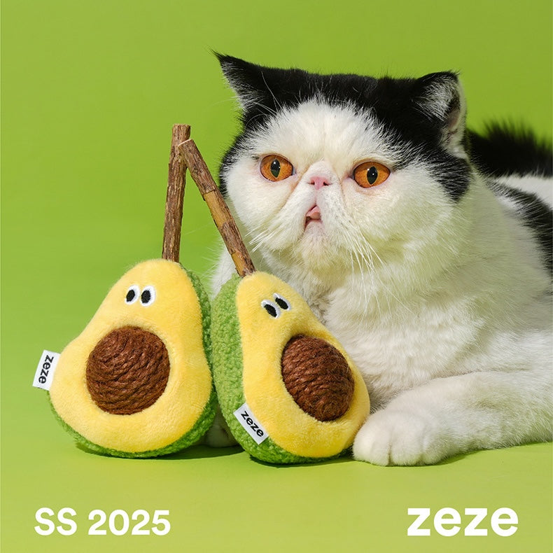 zeze Avocado Silvervine Cat Toy — Plush Avocado with Hemp Ball and Chew Stick