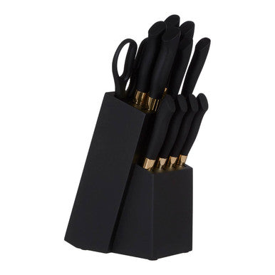 Corsico 11 Piece Black and Gold Knife Set with Block