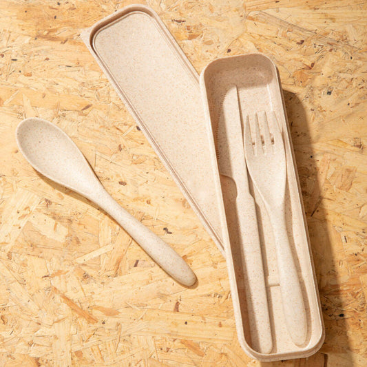 Mimo 3 Piece Natural Wheat Straw Travel Cutlery Set