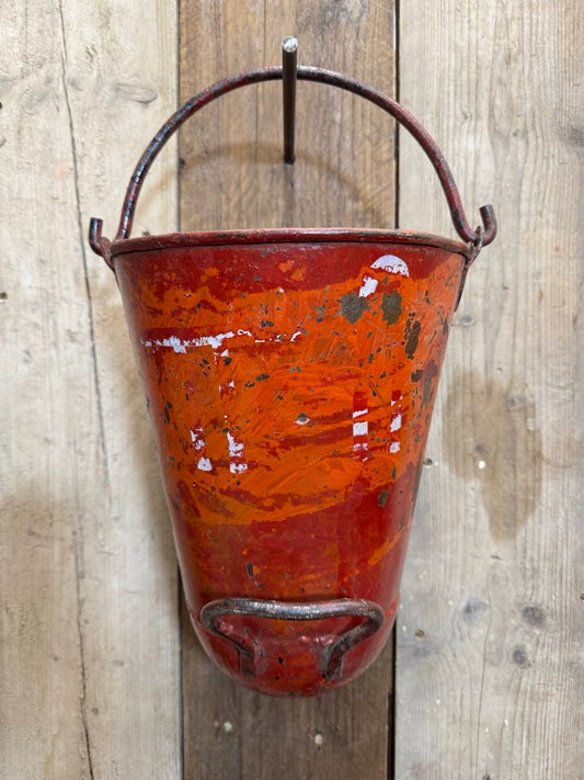 Vintage Galvanised Hanging Fire Bucket Hanging Basket / Plant Pot Planter Pail A