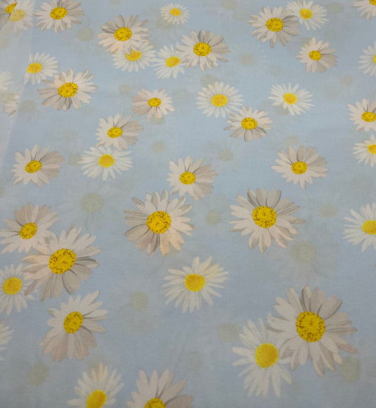 Sky Blue Daisy Lightweight Crepe Fabric 120GSM Non Stretch