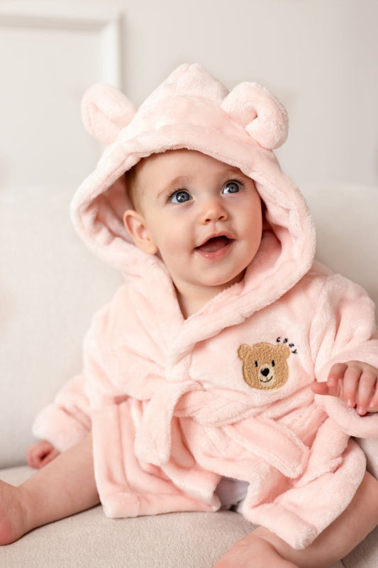COZY Bear Hooded Dressing Gown Bear Ears - Pink