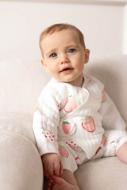 The Strawberry Boucle Wrap Baby Grow Romper