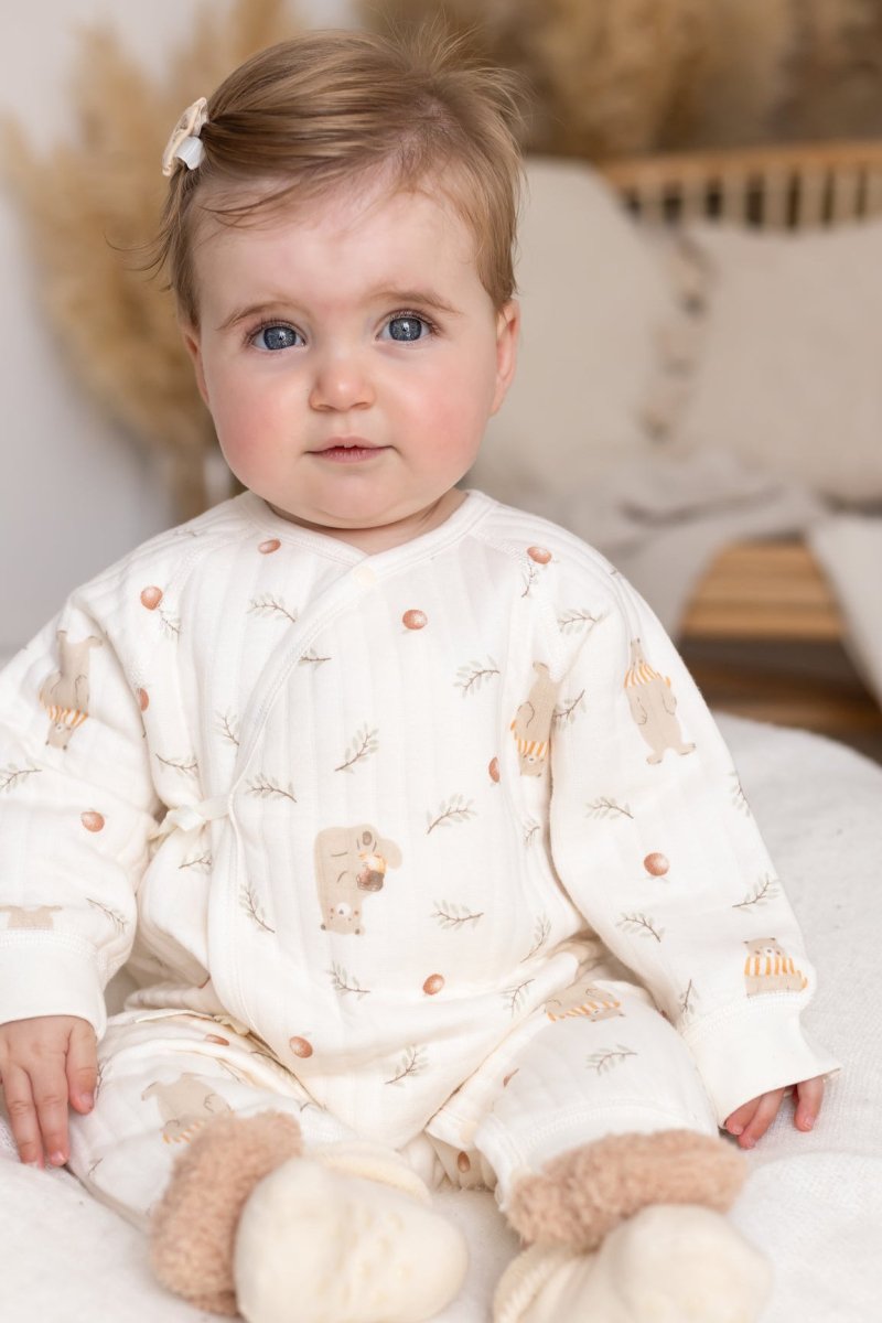 The Woodland Bear Boucle Wrap Baby Grow Romper