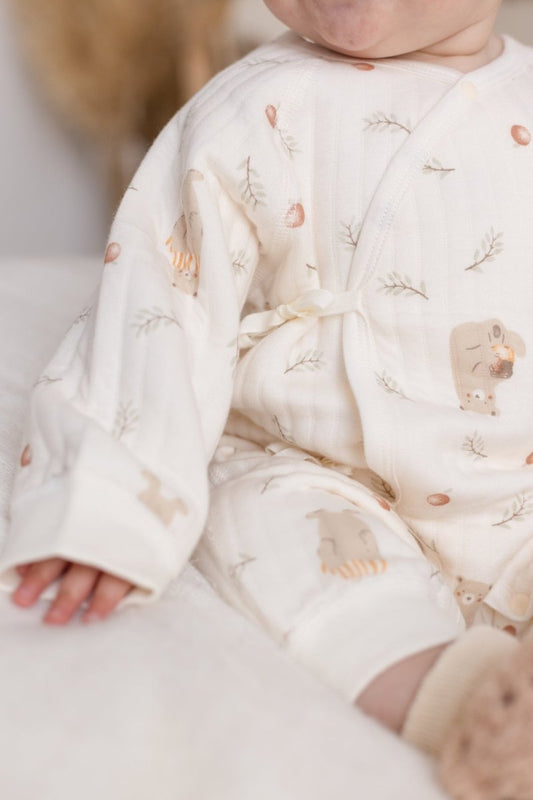 The Woodland Bear Boucle Wrap Baby Grow Romper