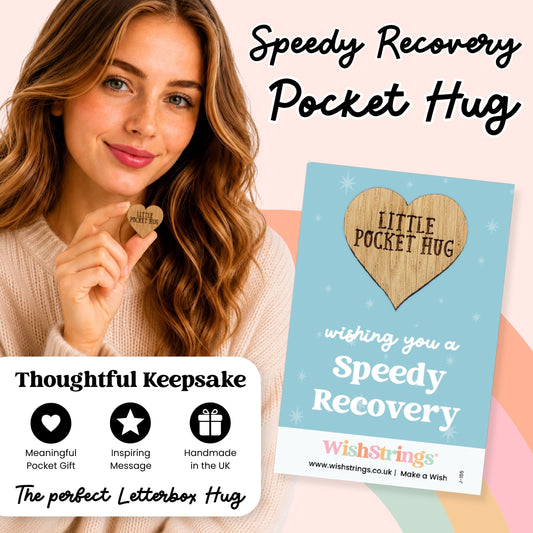 Speedy Recovery Pocket Hug - Wooden Heart Get Well Soon Gift | WishStrings