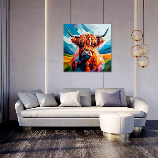 Cubist Highland Cow Essence Canvas